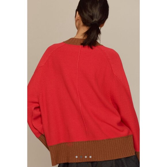 NWT Maeve by Anthropologie Chandler Crew-Neck Sweater | Red Brown Colorblock Box - Picture 2 of 13